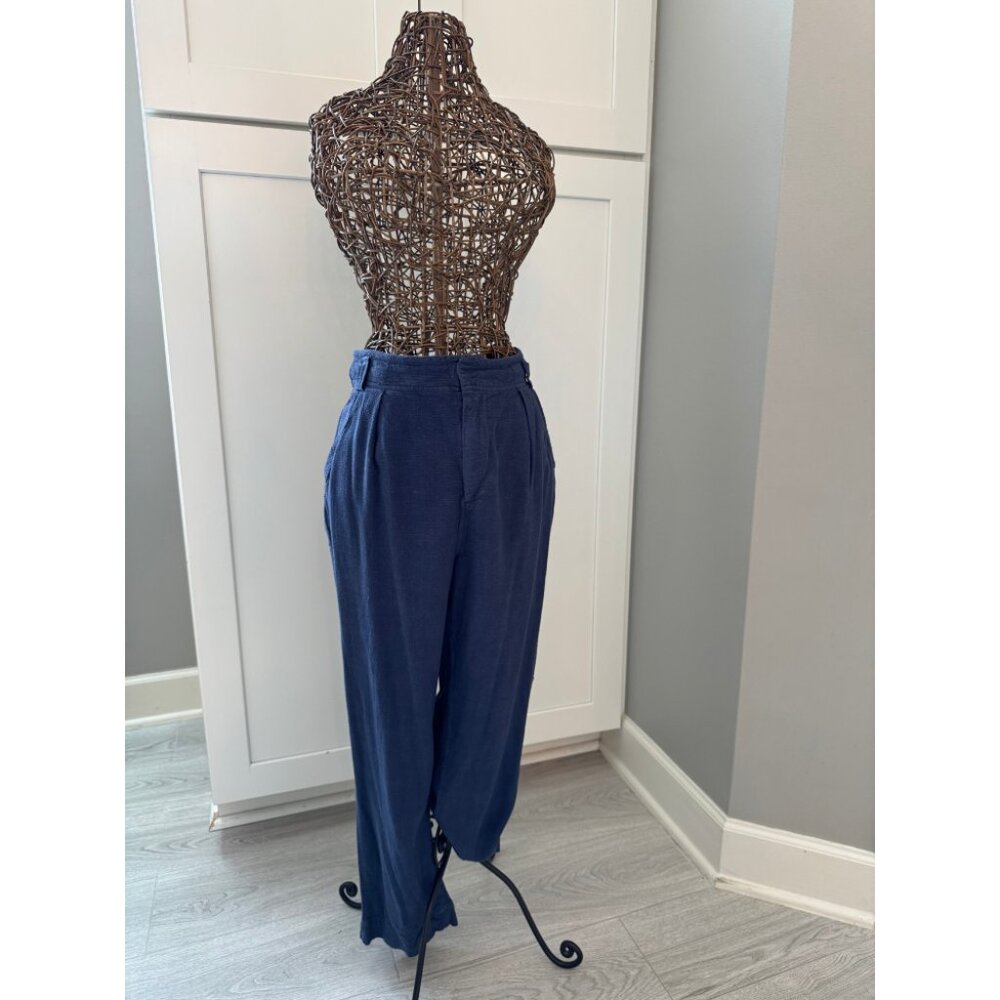 Free People | Linen Wide Leg Trouser Pants | Navy Blue | Size 8